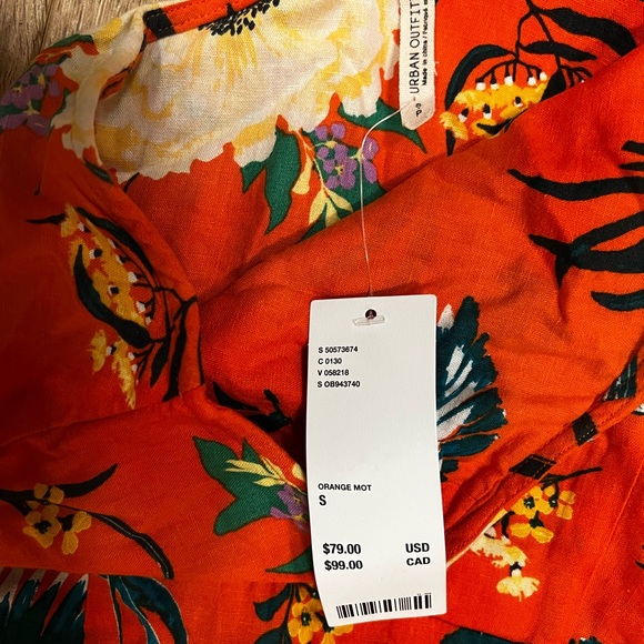 🌻 URBAN OUTFITTERS Carmen Orange Floral Linen One Sh - Picture 4 of 6
